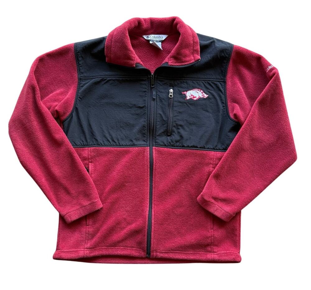 Red Columbia Sportswear Arkansas Razorbacks Fleece Zip Up Jacket Size Medium